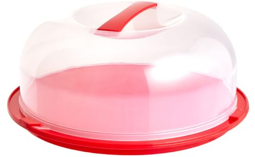 Premier Housewares Round Cake Carrier with Handle and Lid | Red Cake Storage Container with Sealed Twister Lock | Durable Plastic Large Cake Box for Transport | Baking Accessories