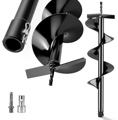 Vrietina Gartenbohrer Erdbohrer Ø 200mm für Bohrer | mit Sicherungsbolzen & Adapter, 80cm Lang Erdbohrer für Bohren, Ausheben, Pflanzen, Zaunbau