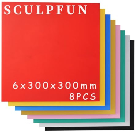 6mm 300x300mm Pre-Finished Color Plywood Sheets, 8-Pack (8 Mixed Colors, Pink Version) – No Painting Needed – Ideal for Laser Engraving, Reverse Engraving, UV Printing, Wood Carving, DIY Crafts