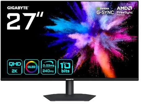 GIGABYTE GO27Q24A Moniteur Gaming OLED 27” 2K QHD - 2560 x 1440, 240Hz, 0.03ms, 400 CD/m², FreeSync Premium, G-Sync Compatible, HDMI 2.1, DisplayPort 1.4