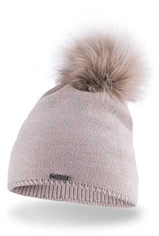 PaMaMi Damen Winter-Mütze mit Webpelz-Bommel | 3 Farben | Gr. 55-58 cm | Gefüttert, in Strickoptik | Feminine, sehr warme Strickmütze mit flauschigem Futter (Beige)