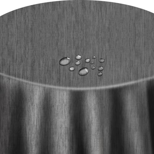 Wachstuch Wachstischdecke Gartentsichdecke Robuste Leinen Prägung Grau Anthrazit Rund 140 cm, abwaschbare Tischdecke, wasserabweisend