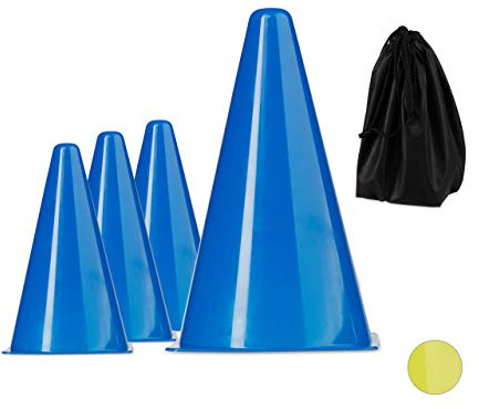 Relaxdays Coni da Allenamento in Set da 10, Impilabili, con Sacchetto Contenitore, Marcatori di Campo, Didattici, per Percorsi, 22 cm, Blu