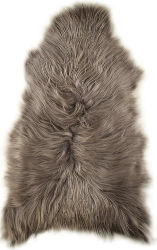 LAMMFELL Stone LANGWOLLIG 110-120 cm Lang XL ECHTES ÖKO Island SCHAFFELL GRAU BEIGE GEFÄRBT