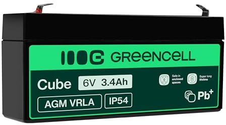Green Cell AGM 6V 3,4Ah VRLA Blybatteri för Larm och Brandskyddssystem | För Kassasystem och Vågar, Barnleksaker, Gräsklippare, Övervakningskameror och Telekommunikationssystem