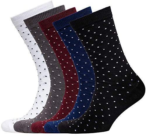 NUDUS 5 Pack Premium Cotton Dress Socks for Men - Gift Box - Lightweight & Breathable Mens Business Casual Socks - Crew Socks for Wedding, Formal & Gatsby Suits - Size 10-14