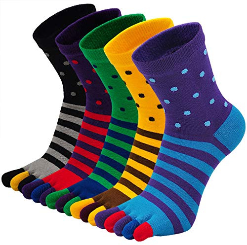 ZFSOCK Calze con Dita Uomo Cotone Calze Sportivi Calzini con 5 Dita Separate per Scarpe con le Dita e Infradito Taglia 39-44, 5 Paia,Colorato 2