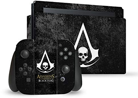 Head Case Designs Offizielle Zugelassen Assassin's Creed Grunge Schwarze Fahne Logos Vinyl Haut Gaming Aufkleber Abziehbild kompatibel mit Nintendo Switch Console & Dock & Joy-Con Controller Bundle