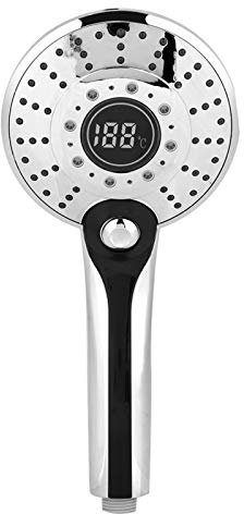 Cikonielf Soffione Doccia a LED 5V Soffione Doccia con Display Digitale in ABS con Controllo della Temperatura a 3 Colori Luce a LED 3 modalità di spruzzatura Argento