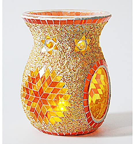 ANCLLO Estilo étnico Sun Flower Mosaic Candelabro de cristal, mesa centro de mesa para decoración del hogar, boda, restaurante, sin vela -hecho a mano romántico candelabro candelabro (naranja)