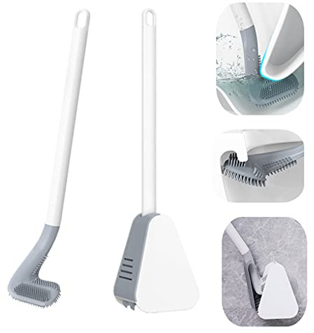 Scopino per WC stile golf,Spazzola e supporto a parete con manico lungo senza foratura,Spazzolino da bagno in silicone leggero con testa pieghevole