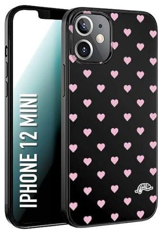 CUSTOMIZZA - Custodia cover nera morbida in tpu compatibile per iPhone 12 MINI cuori pois rosa su nero donna pin up vintage