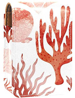 Lippenstift-Etui mit Spiegel, Korallen-Lipgloss-Halter, tragbare Lippenstift-Aufbewahrungsbox, Reise-Make-up-Tasche, Mini-Leder-Kosmetiktasche für 3 Lippenstifte, Mehrfarbig, 9.5x2x7 cm/3.7x0.8x2.7 in