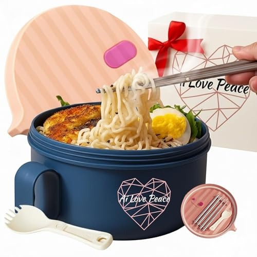 AI LOVE PEACE Ramen Bowl, 40 oz Microwaveable Noodle Cooker for Ramen, Pho, Soup, and Pasta, Dishwasher Safe and Portable, Ideal for Home, Office, Dorm, or Gift (Pink)