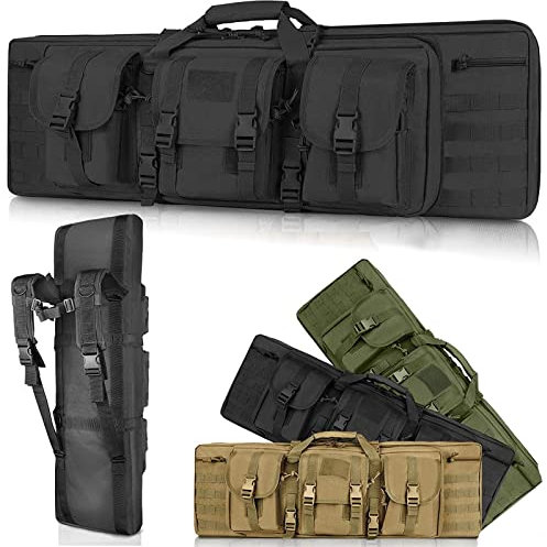 SJASD Gewehrtasche 2 langwaffen,Lange Jagdtasche,waffentasche für langwaffen,mit Doppelfach & 3 Große Zubehör Beutel,für Outdoor Tactical Gewehr,Schwarz,108cm