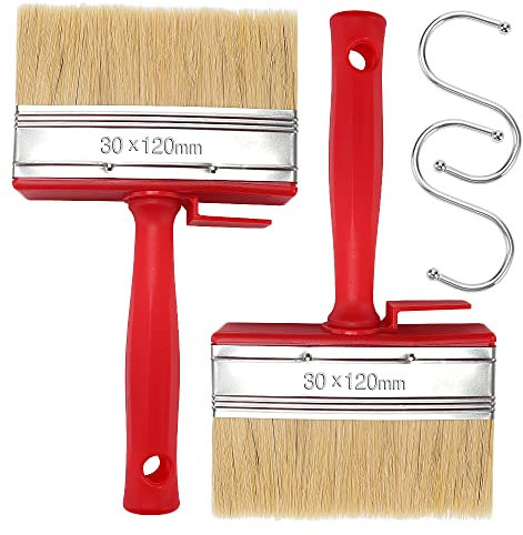 YIXISI 2 Pièces Pinceaux Plat, Pinceaux à Lasure, Brosse Rectangulaire lasure, Pinceau Lasure, Avec 2 crochets en S, Convient à tous les outils de peinture décorative, 120 mm de large (rouge)