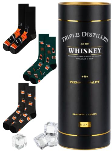 soxo Coffret Whisky Cadeau Homme - Chaussettes Coton & Verre Luxe 40-45 | socks hautes fantaisie, motif whiskey drôle, idée anniversaire originale
