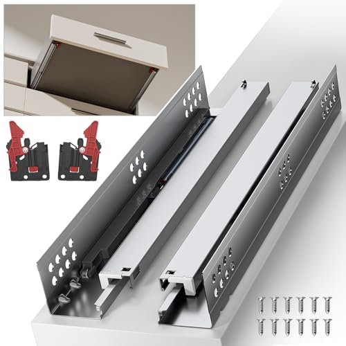 SIGOEI 10 12 14 16 18 20 22 24 Zoll Untere Montage Soft Close Schubladenschienen Vollauszug Verdeckte Schienen 45,4 kg Tragkraft 1 Paar (Soft Close ohne Halterung, 16 Zoll (400 mm))