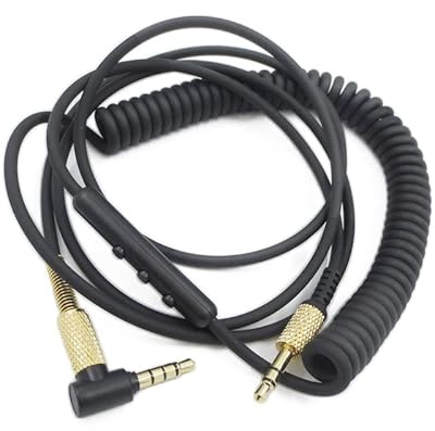 Yaowangan Câble de télécommande pour Marshall Major IV 4,Major 2 II,casque Monitor Mid BT,fil de câble enroulé de remplacement de 3,5mm à 3,5mm(1,25m/4,1 pieds,extension jusqu'à 1,8m/5,11 pieds,noir)