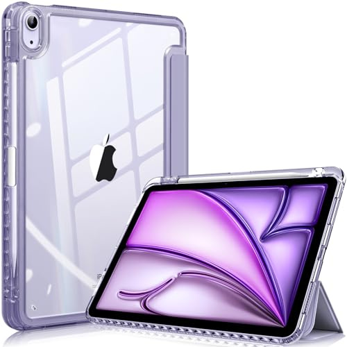 FINTIE Hybrid Case Compatible with iPad Air 5th Generation (2022) / iPad Air 4th Generation (2020) 10.9 inch - Slim Clear Back Cover with Pencil Holder, Auto Wake/Sleep, Violet