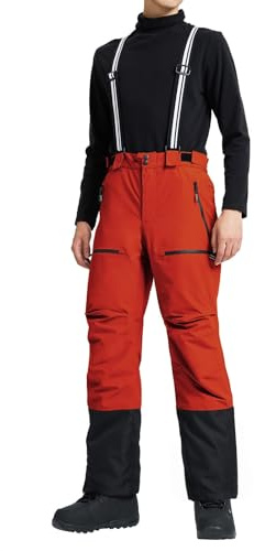 Pioneer Camp Herren-Skihose, wasserdicht, isoliert, mit Fleece gefüttert, für Snowboarden, Wandern, Outdoor, Reißverschluss am unteren Bein mit Hosenträgern, Orange/Abendrot im Zickzackmuster (Sunset