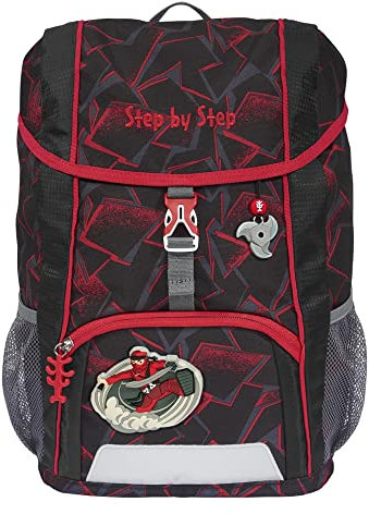 Step by Step Rucksack-Set Kid „Ninja Yuma“, mit Sitzkissen, ergonomischer Mini-Ranzen mit höhenverstellbarem Brustgurt, für Kindergarten, Vorschule und Freizeit, 13 l, rot-schwarz