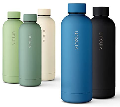 Vinsun Edelstahl Trinkflasche 500ml blau - auslaufsicher, Kohlensäure geeignet, BPA frei - Thermosflasche Sport, Outdoor, Schule, Uni, Fahrrad, Büro, Gym, Wandern