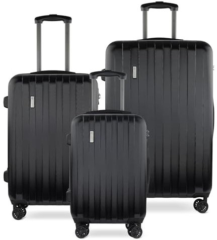 bugatti Lima 3er-Hartschalen Kofferset (S,M,L) 4 Rollen mit TSA-Zahlenschloss, Schwarz