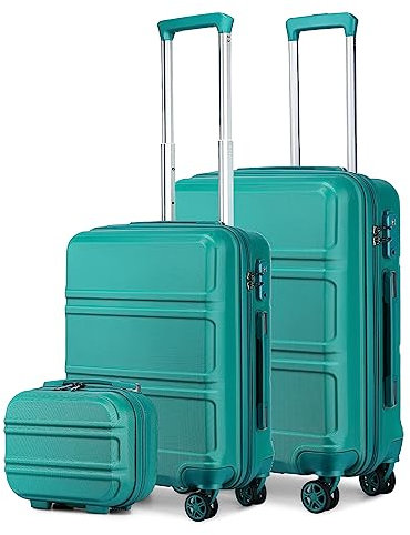 KONO Reisekoffer Set Gepäcksets 3 Teilig Kofferset, 55cm Handgepäck Koffer Boardcase und 74cm Groß Koffer mit Beautycase Kosmetikkoffe (55cm Kabinenkoffer+74cm Groß Koffer+Kosmetikkoffer, Türkis)