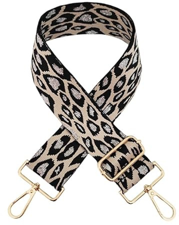 Taschengurt Verstellbar Schulterriemen für Taschen 80-130cm mit Gold Karabiner Leopard Muster 5cm Breit Ersatz Gürtel Schultergurt DIY Zubehör für Handtaschen für Damen Herren Mädchen,Schwarz Beige