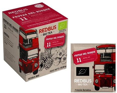 Redbus® | Infuso BIO Frutti Bosco | Miscela Fruttata Mela, Fragola, Mora, Sambuco Filtri Confezionati Singolarmente - 15 Piramidi (37.50 Gr) | Tisana Frutti Bosco