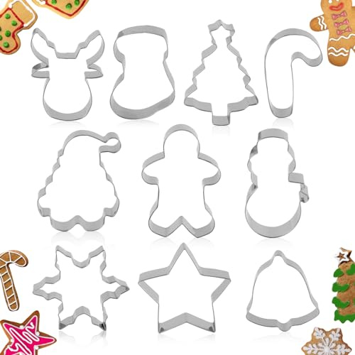 10uds Cortadores de Galletas, Molde de Galletas de Navidad Calcetines de Navidad de Árbol de Navidad de Muñeco de Nieve para Hornear Pasteles Galletas Celebración de Navidad de Cumpleaños