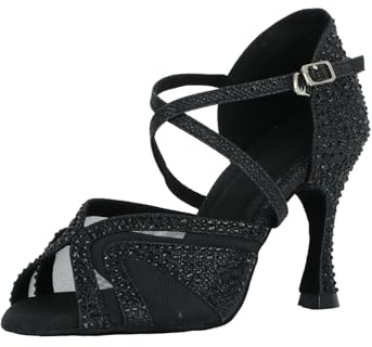 Jywmsc Scarpe da Ballo Latino Donna con Strass Glitterati Peep Toe Cross Strap Scarpe da Ballo Sociali Salsa Tango Sandali per la Festa di Nozze