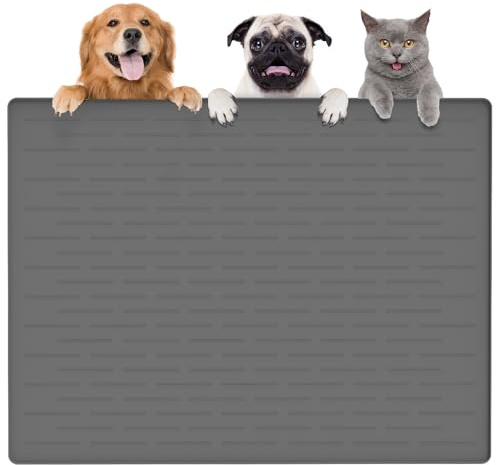 Thinken Hundefuttermatte, 100,3 x 74,9 cm, Silikon, Hunde- und Katzenmatte für Futter- und Wassernäpfe, wasserdicht, rutschfest, XXXL, für Böden (dunkelgrau)
