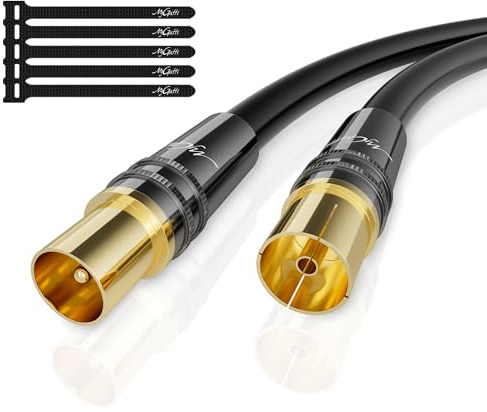 Mygatti 1.5M RG6 Cavo Antenna Maschio Femmina 4K,cavo TV HD Coassiale-75 Ohm-Connettori in Metallo Robusto Dorato,per la TV Digitale e analogica-con 5 fascette per cavi