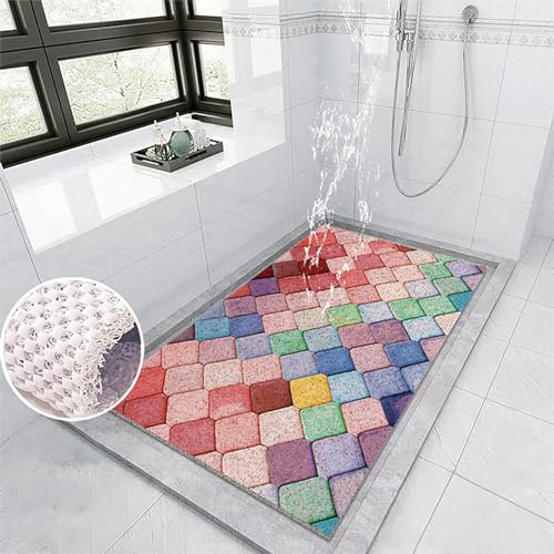 Pevfeciy Duscheinlage rutschfest 80x120 cm Weich Komfort Sicherheits Duschmatte Stilvolle und helle PVC Antirutschmatte dusche Mit Haken,Hohe Wasserdurchlässigkeit