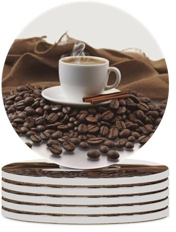 Kaffeebohnen-Untersetzer, saugfähig, Keramik-Stein, Getränkeuntersetzer mit Halter, Keramik-Untersetzer mit Korkboden, 10,2 cm, Tischschutzmatte für Heimdekoration, Küche, Bar