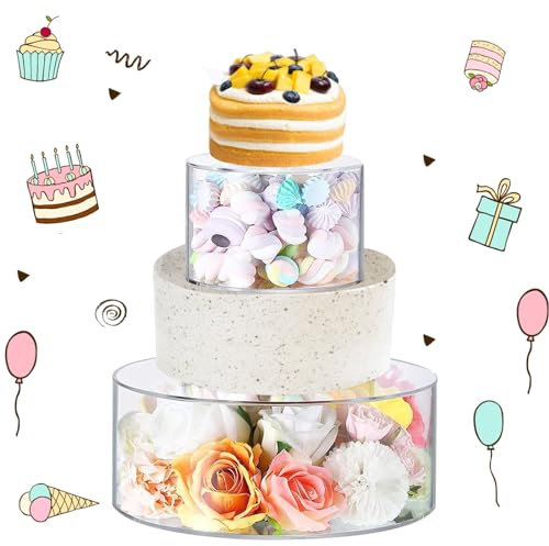 2pcs Présentoirs à Gâteau Acrylique Remplir Support à Gâteau, Présentoir à Gâteau Mariage avec Lumières LED, Support Gateau Rond Transparent, Présentation Cylindrique pour Fête d'anniversaire