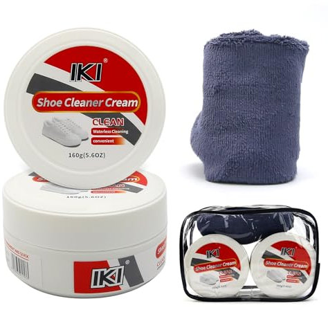 IKI Sneaker Reiniger Creme - 2 Stück Weiße Sneaker Reinigung & Fleckenentferner mit Schwammtücher für Weiße Sneaker, Leder Reinigung