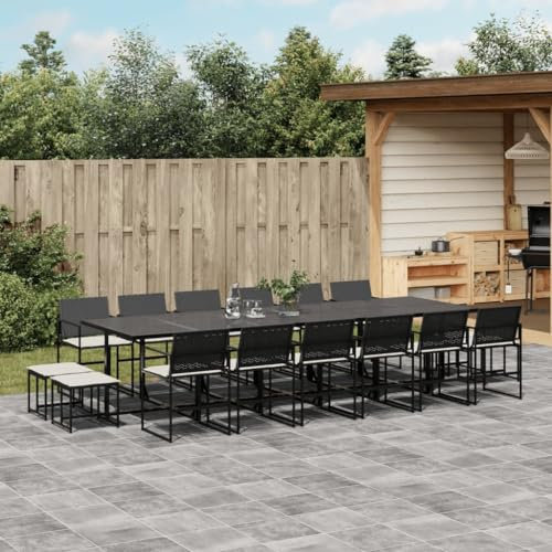 Homgoday Gartenmöbel-Set, 17-teilig, mit schwarzen Kissen aus Polyrattan, Gartenmöbel, Tisch und Stühle für den Außenbereich, Set u