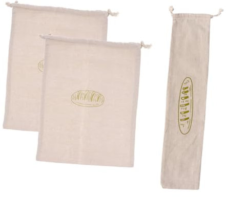 Amosfun 3pcs Reusable Drawstring Bread Storage Bags in Linen Material for Loaf Pouches to Keep Bread Fresh for Home Baking and Storage