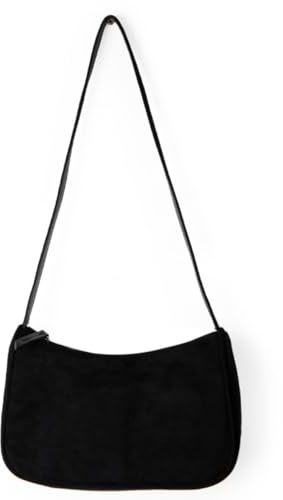 Borsa a tracolla vintage in finta pelle scamosciata Hobo per le donne piccole borse alla moda a mezzaluna, Nero , One Size