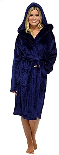 Damen-Bademantel mit Kapuze, Plüsch-Fleece, weicher Bademantel mit Gürtel, warm, gemütlich, Winter-Nachtwäsche, volle Länge, Flanellmantel, bequem, leicht, Nachtwäsche für Frauen, ideal zur