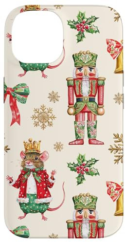 Carcasa para iPhone 14 Clásico Navidad Rojo Verde Vintage Cascanueces y Rey Ratón