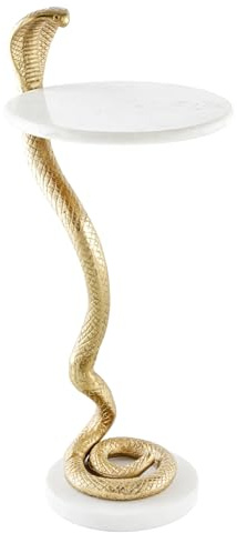 Riess Ambiente Beistelltisch Wildlife Cobra 28cm - Gold weiß - Marmor | Detailgetreue Schlangen-Figur, als Beistelltisch nutzbar, hochwertig, für Schlafzimmer, ca. 5 kg, Aluminiumgestell