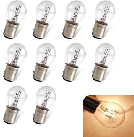 Eratus 10 PCS 1157 Bulb, BAY15D P21/5W S25 High and Low Foot Plug and Play Halogen Brake Light, 1016 1034 Waterproof Housing High Brightness Indicator Light Replacement, for Cars (White)