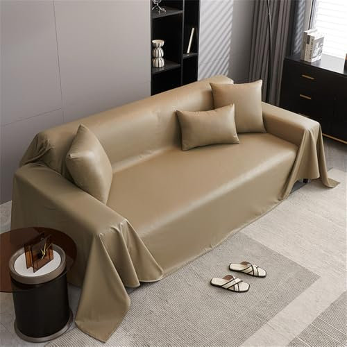 Highdi Funda de Sofá de PU Cuero Manta Cubre Sofa Grande para 1 2 3 4 Plazas, Mantas Cómoda Cubrecama Protector Sofa para Gatos y Perros Arañazo (180x340cm,Camello)