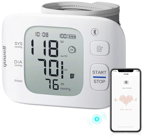 yuwell Smart Rechargeable Wrist Blood Pressure Monitors for Home Use, Large Blood Pressure Cuff Wrist, BP Machine with Irregular Heartbeat and Voice Function, Including Travel Case(YE8800AR)
