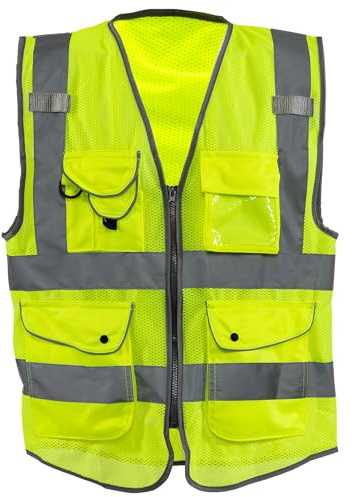Neiko High Visibility Safety Vest ANSI Class 2, 9 Pockets, Neon Yellow, 6X-Large (6XL)