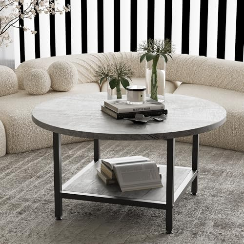 ARFARLY Round Coffee Table for Living Room,Side Table for Small Space, Grey